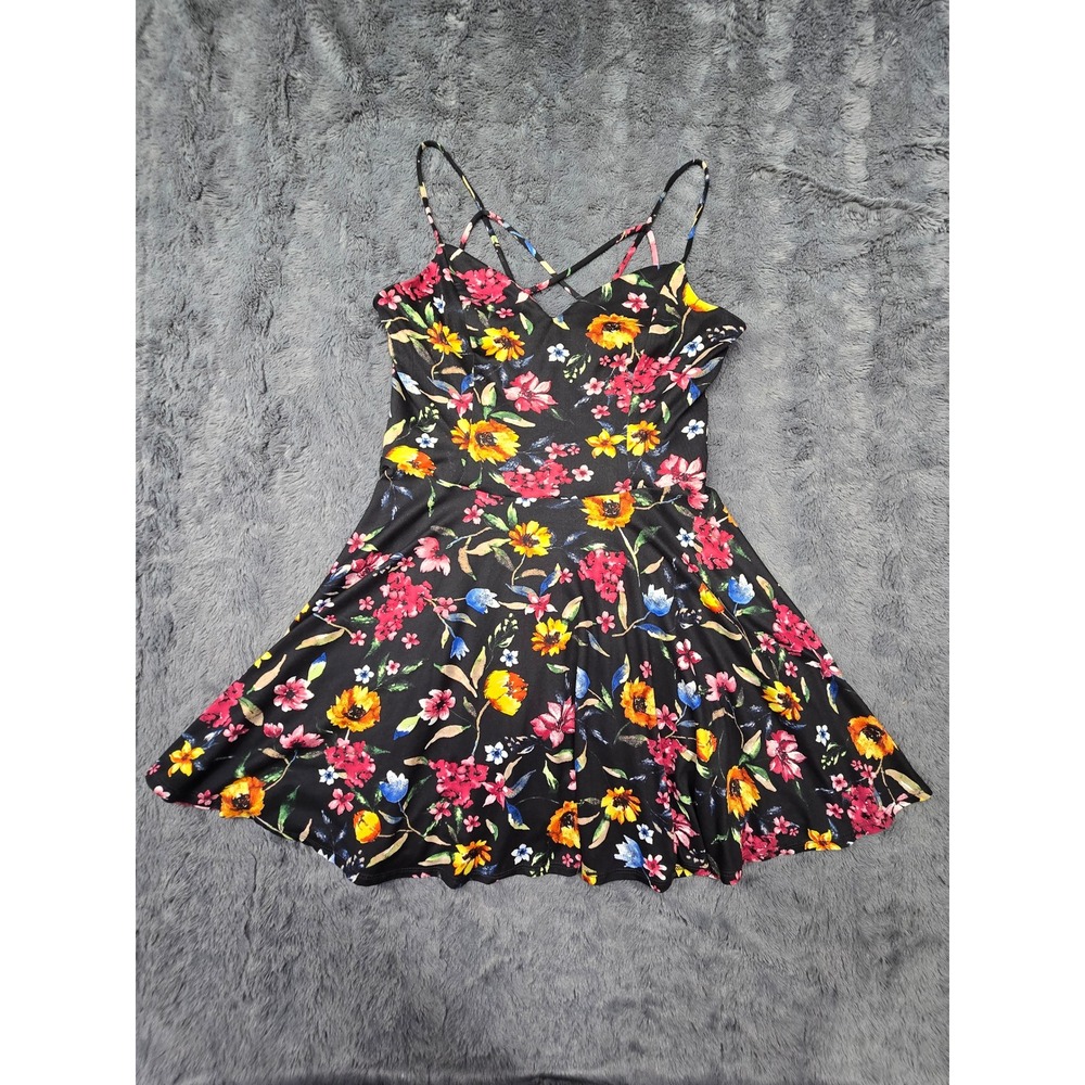 Fortune + Ivy Womens XL Black Floral Fit Flare Mini Dress Strappy V-Neck 1428H6T
